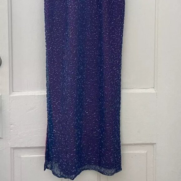 Vintage Cache Maxi Gown Dress Silk Slip Beaded Pink Purple Formal - Picture 2 of 8